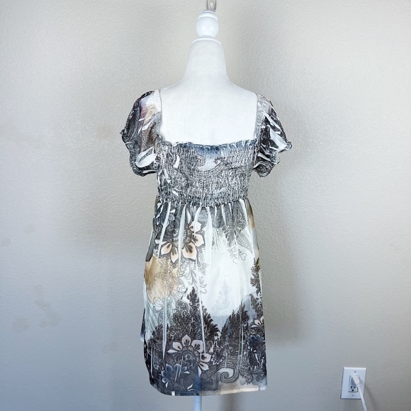 Papaya Y2K Silky Bohemian Pattern Puff Sleeve Blouse - Picture 3 of 7